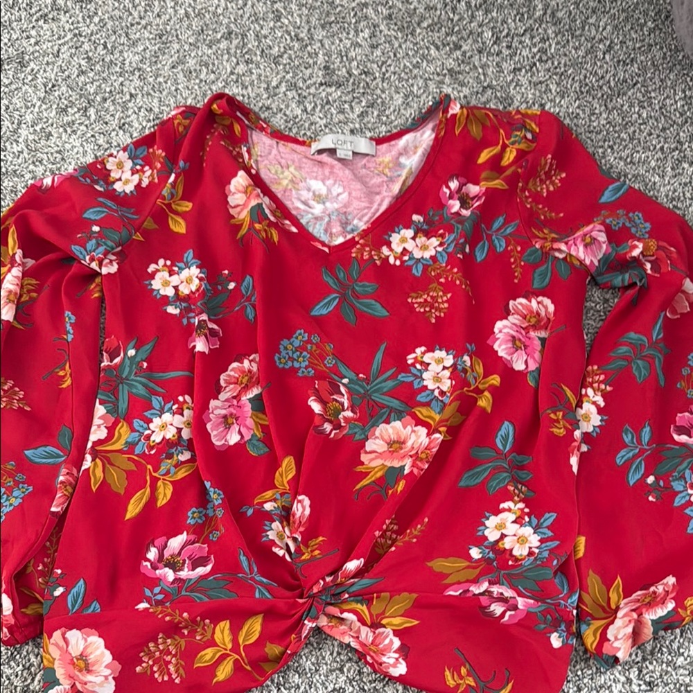 LOFT Red Tie Front Blouse